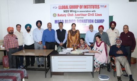 NSS wing of Global Group of Institutes in association with Rotary Club Amritsar Civil Lines organised a Mega Blood Donation Camp in the campus on 10th March 2023.
